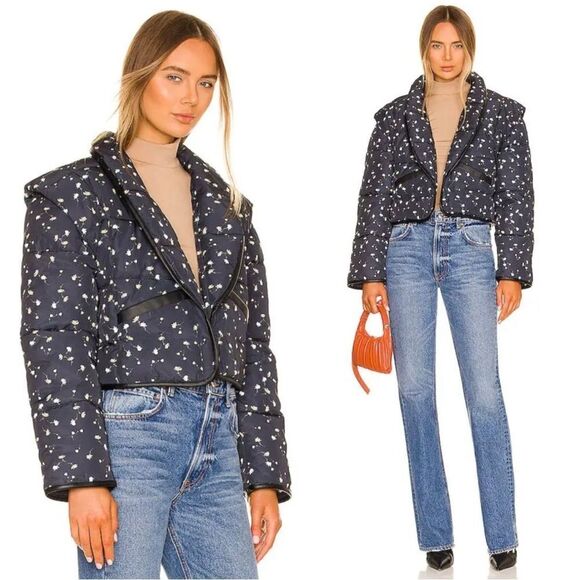 Tularosa Cropped Mael Convertible Puffer Jacket in Charlize Floral Size Small - Picture 1 of 14